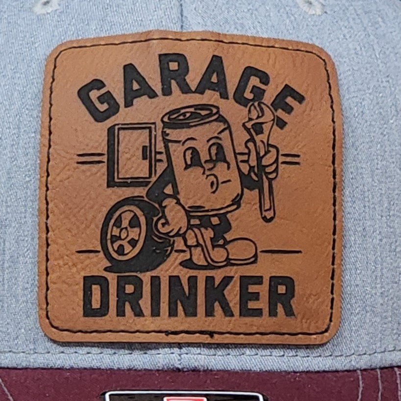 Garage Life and Drinking Engraved Leatherette Hat Patch - MR01 - LoneStar Adhesive