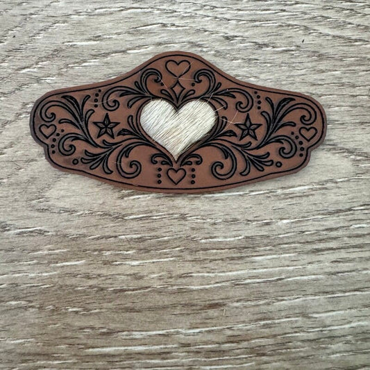 Genuine Cowhide Heart Filigree Scroll Iron-On Patch - #LoneStar Adhesive#