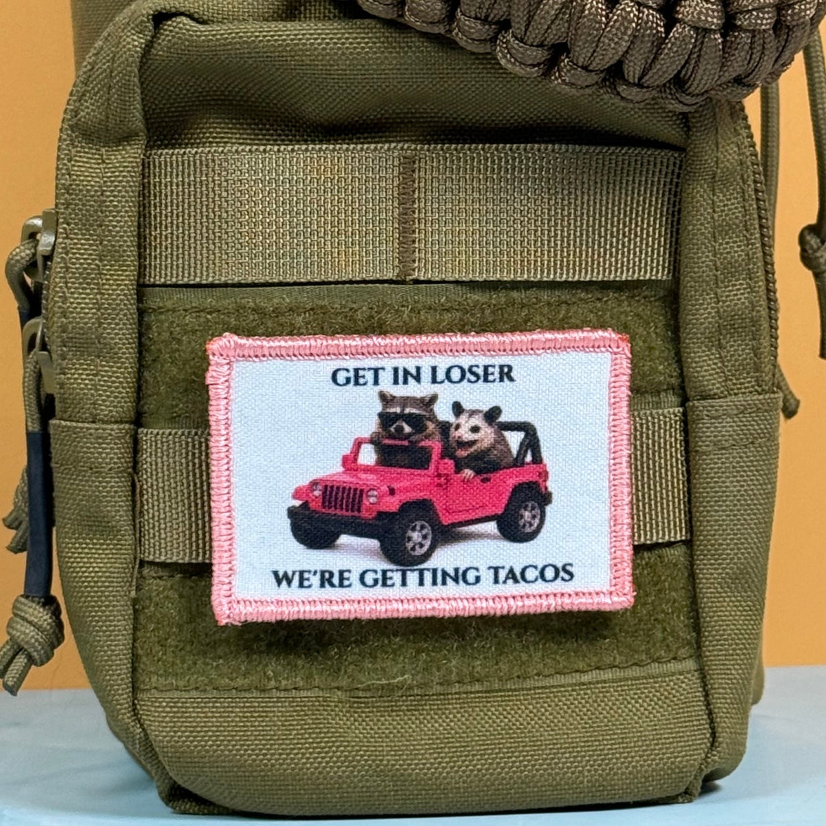 Get In Loser, We're Getting Tacos Funny Morale Patch, 2x3" | Made in USA | VELCRO® Brand Hook Backing - #LoneStar Adhesive#