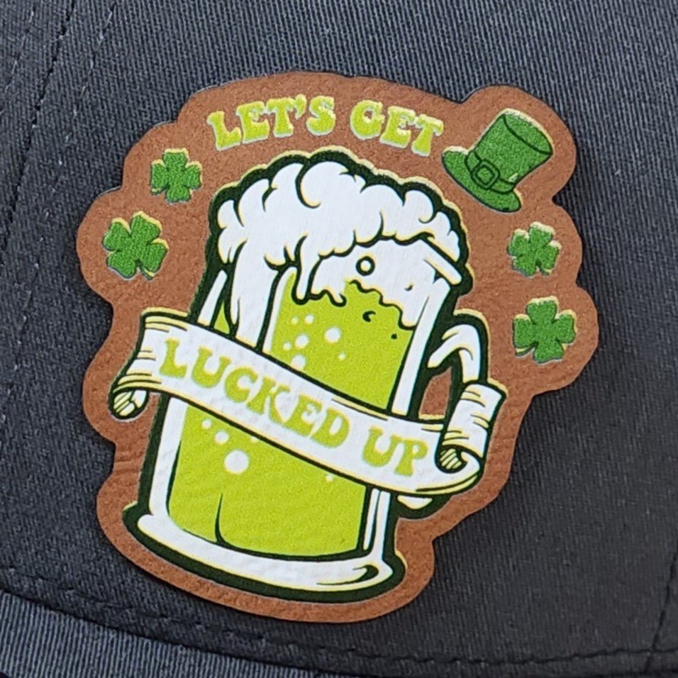 Get Lucky with Beer UV Printed Leatherette Hat Patch - MR01 - LoneStar Adhesive