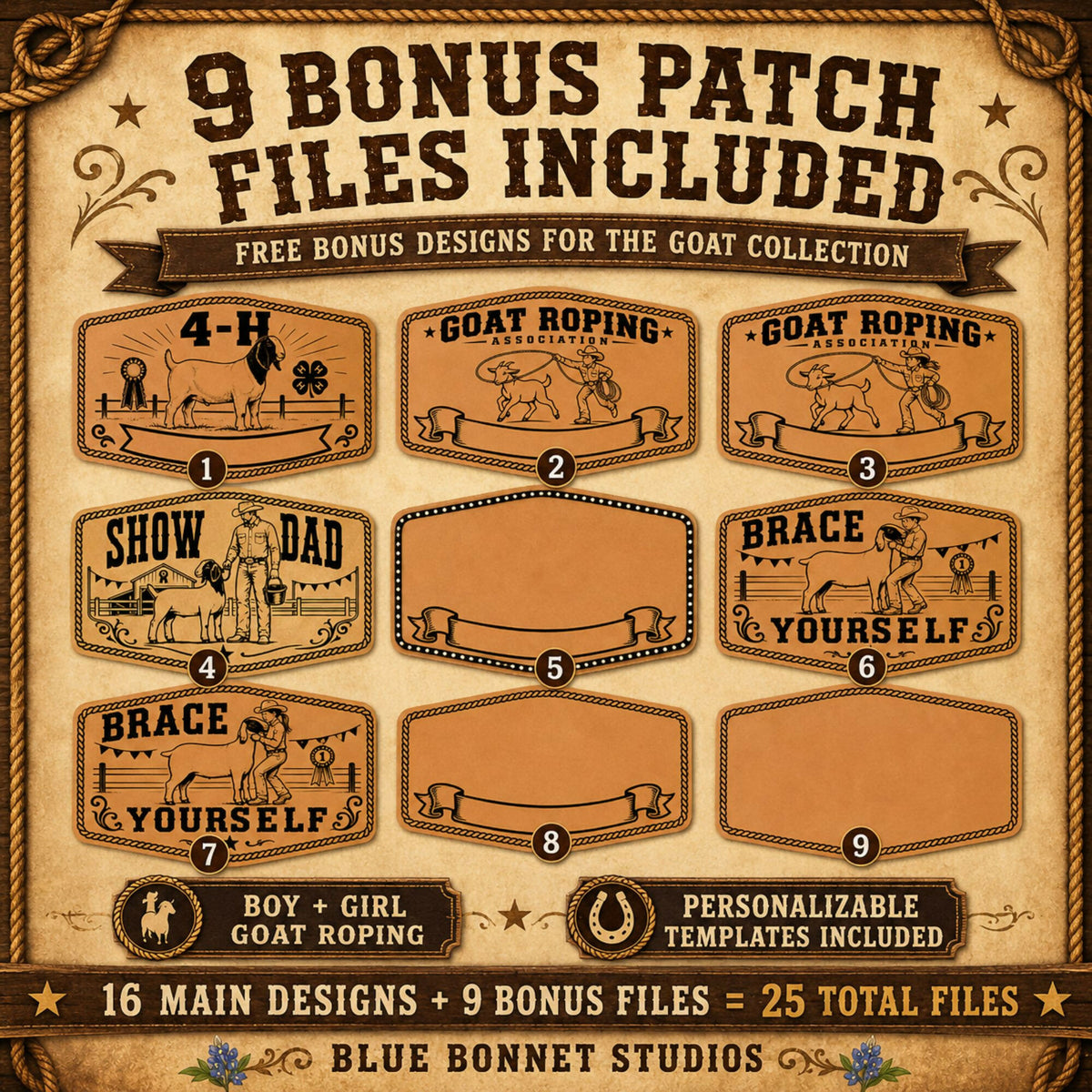 Goat Livestock Show SVG Bundle, 16 Western Hat Patch Designs, 4H FFA Goat Show Laser Files, Leatherette Patch Digital Download