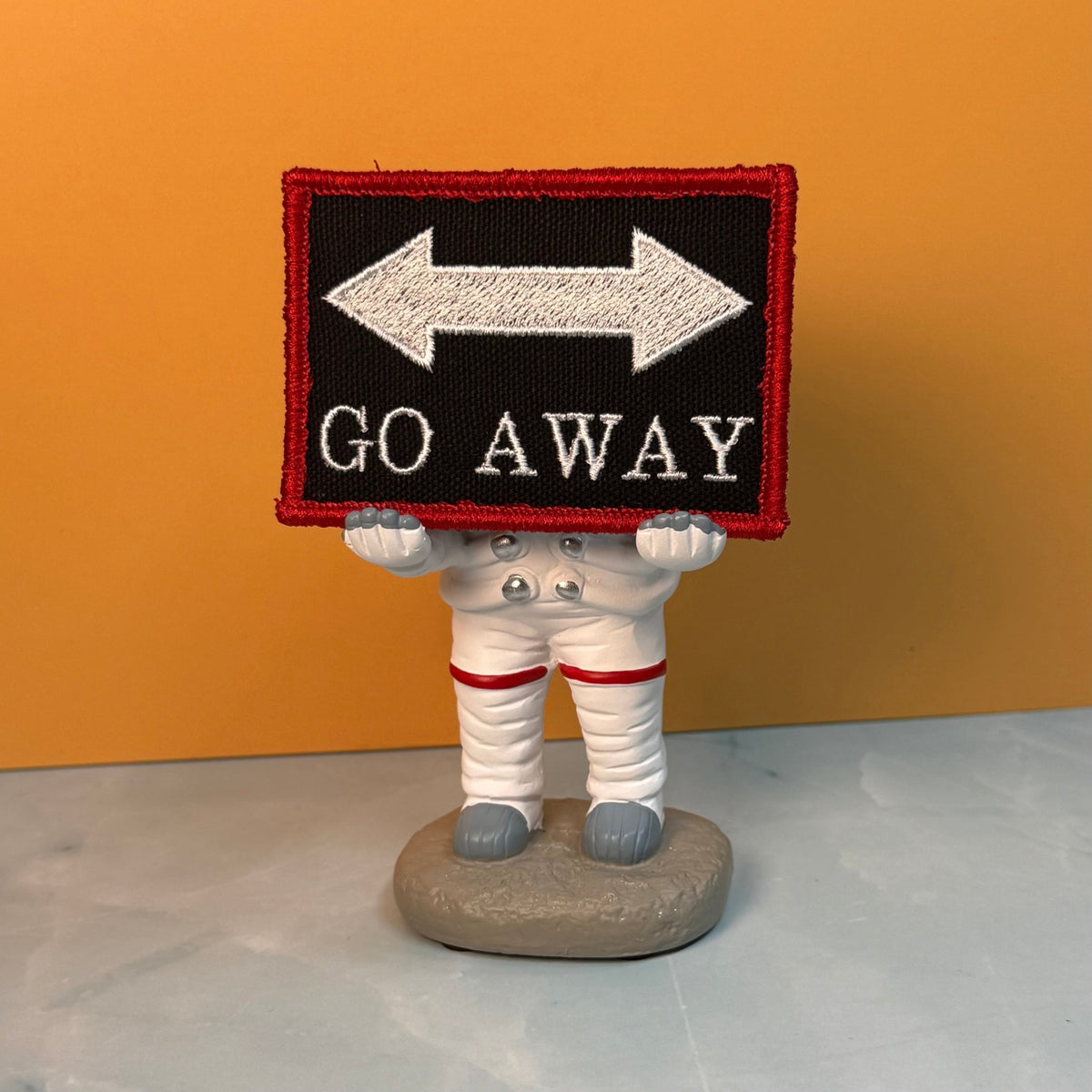 Go Away Funny Morale Patch, 2x3" | Made in USA | VELCRO® Brand Hook Backing - LoneStar Adhesive