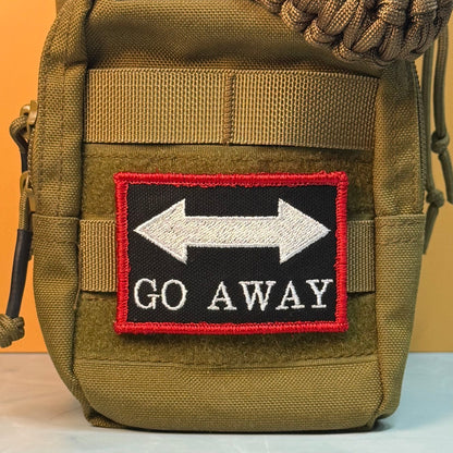 Go Away Funny Morale Patch, 2x3" | Made in USA | VELCRO® Brand Hook Backing - LoneStar Adhesive