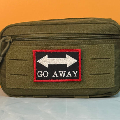 Go Away Funny Morale Patch, 2x3" | Made in USA | VELCRO® Brand Hook Backing - LoneStar Adhesive