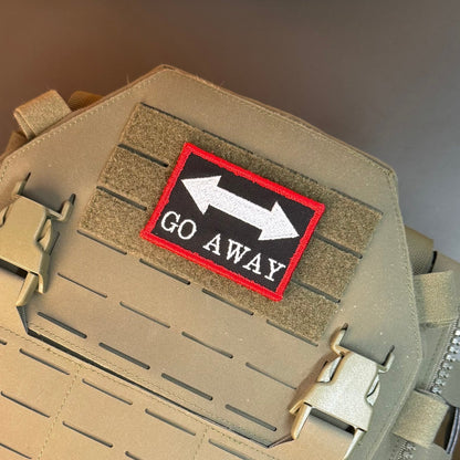 Go Away Funny Morale Patch, 2x3" | Made in USA | VELCRO® Brand Hook Backing - LoneStar Adhesive