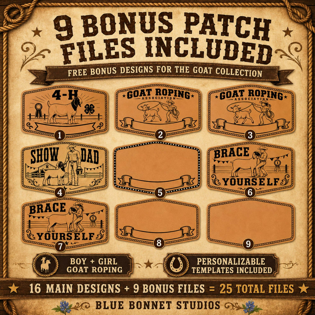 Goat Livestock Show SVG Bundle, 16 Western Hat Patch Designs, 4H FFA Goat Show Laser Files, Leatherette Patch Digital Download - LoneStar Adhesive