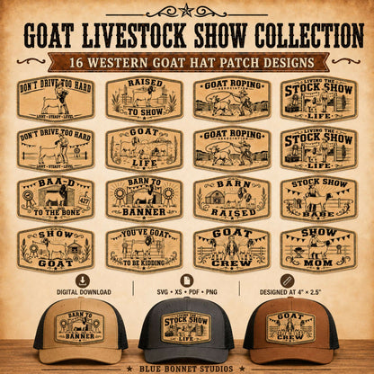Goat Livestock Show SVG Bundle, 16 Western Hat Patch Designs, 4H FFA Goat Show Laser Files, Leatherette Patch Digital Download - LoneStar Adhesive
