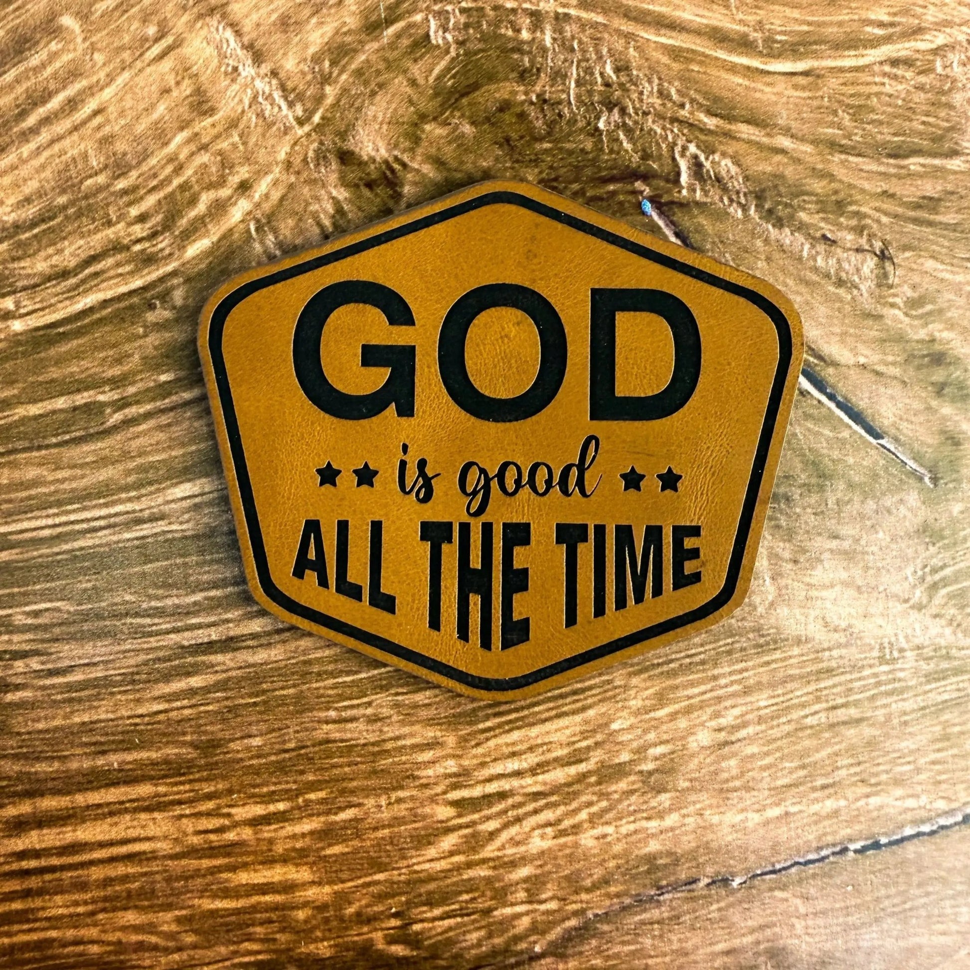 God Is Good – Laser Engraved Leather Patch - LoneStar Adhesive