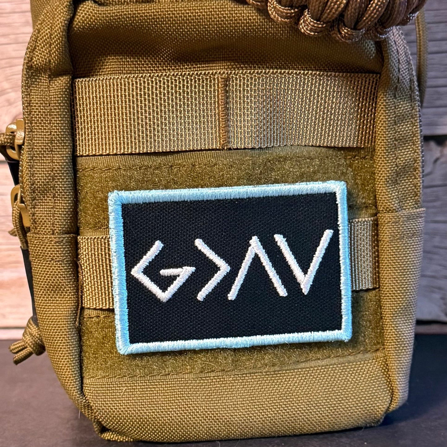 God Is Greater Than the Highs and Lows Morale Patch, 2x3" | Made in USA | VELCRO® Brand Hook Backing - LoneStar Adhesive