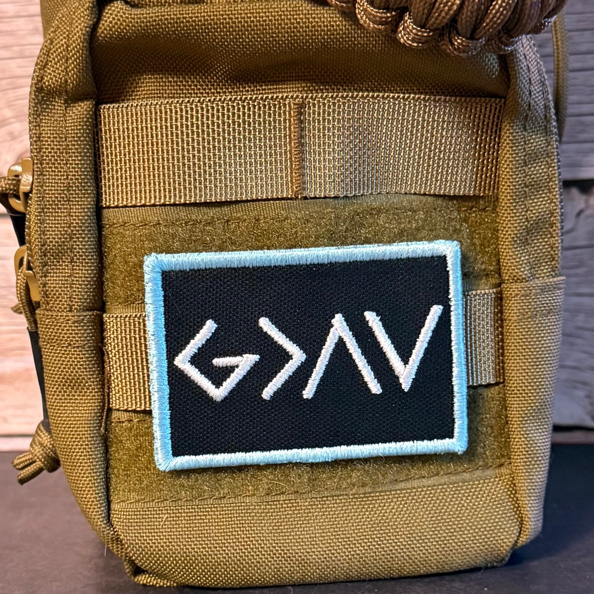 God Is Greater Than the Highs and Lows Morale Patch, 2x3" | Made in USA | VELCRO® Brand Hook Backing - LoneStar Adhesive
