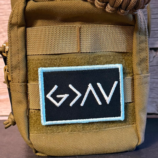 God Is Greater Than the Highs and Lows Morale Patch, 2x3" | Made in USA | VELCRO® Brand Hook Backing - LoneStar Adhesive