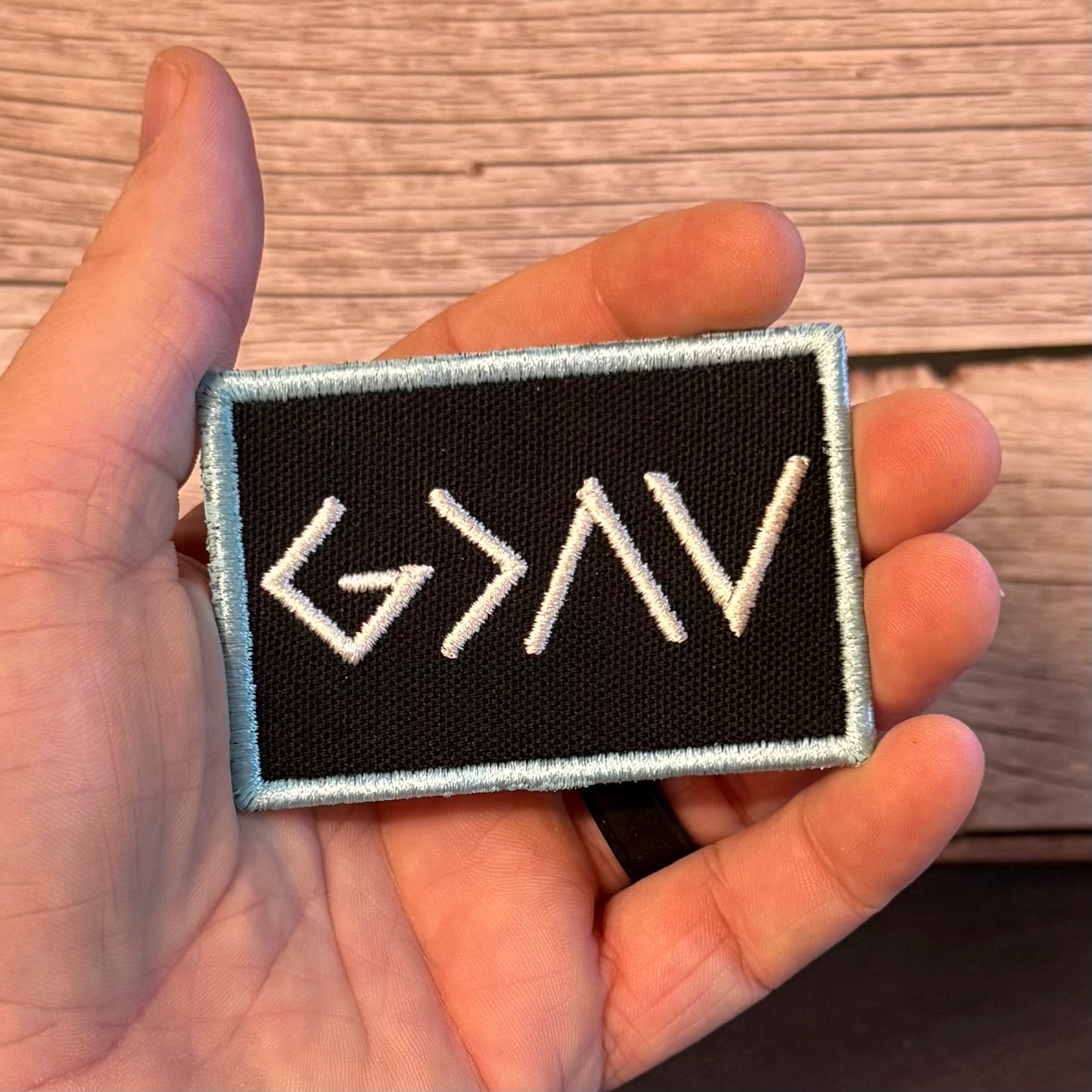 God Is Greater Than the Highs and Lows Morale Patch, 2x3" | Made in USA | VELCRO® Brand Hook Backing - LoneStar Adhesive