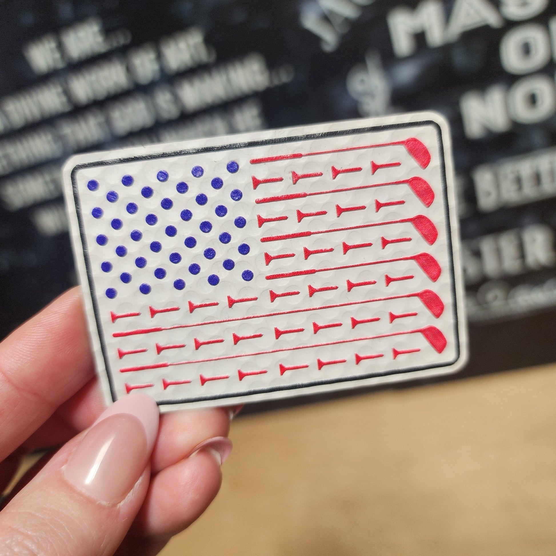 Golf - themed American Flag Color UV Printed Leatherette Hat Patch - MR01 - LoneStar Adhesive