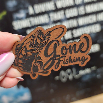 Gone Fishing Engraved Leatherette Hat Patch - MR01 - LoneStar Adhesive