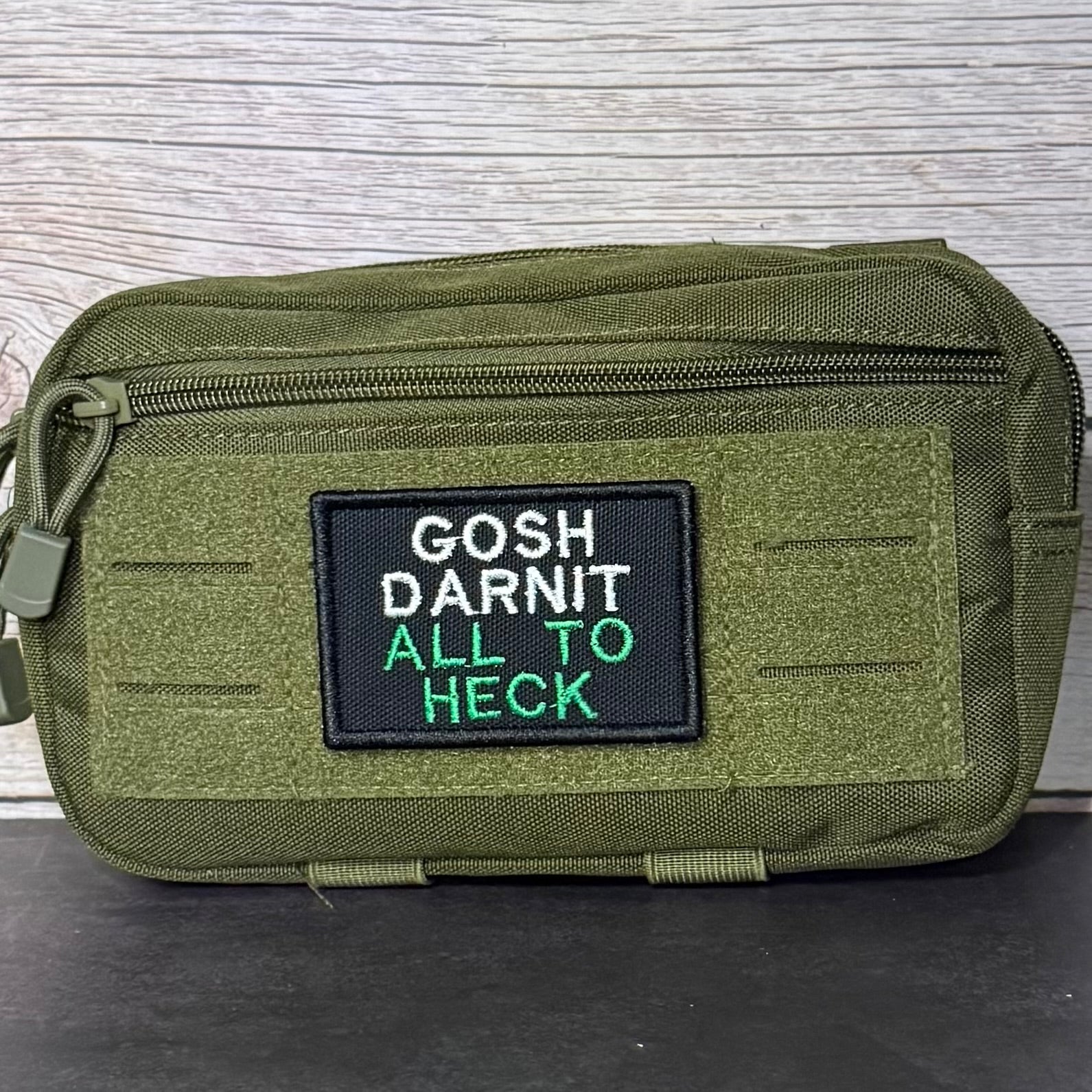 Gosh Darnit All To Heck, Polite Swearing Funny Morale Patch, 2x3" | Made in USA | VELCRO® Brand Hook Backing - LoneStar Adhesive