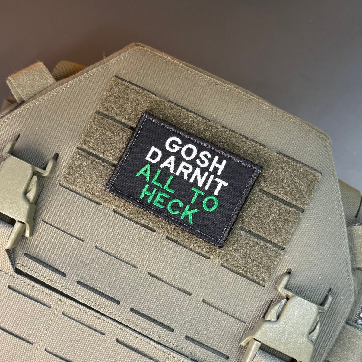 Gosh Darnit All To Heck, Polite Swearing Funny Morale Patch, 2x3" | Made in USA | VELCRO® Brand Hook Backing - LoneStar Adhesive