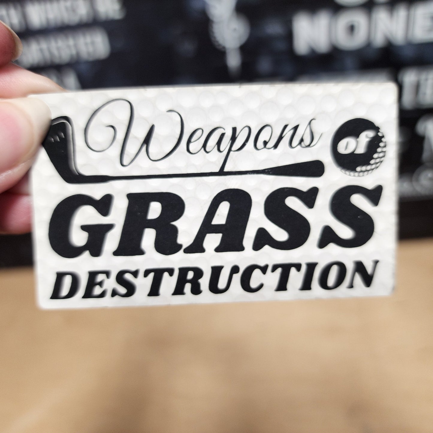 Grass Destruction Golf Weapons Engraved Leatherette Hat Patch - MR01 - LoneStar Adhesive