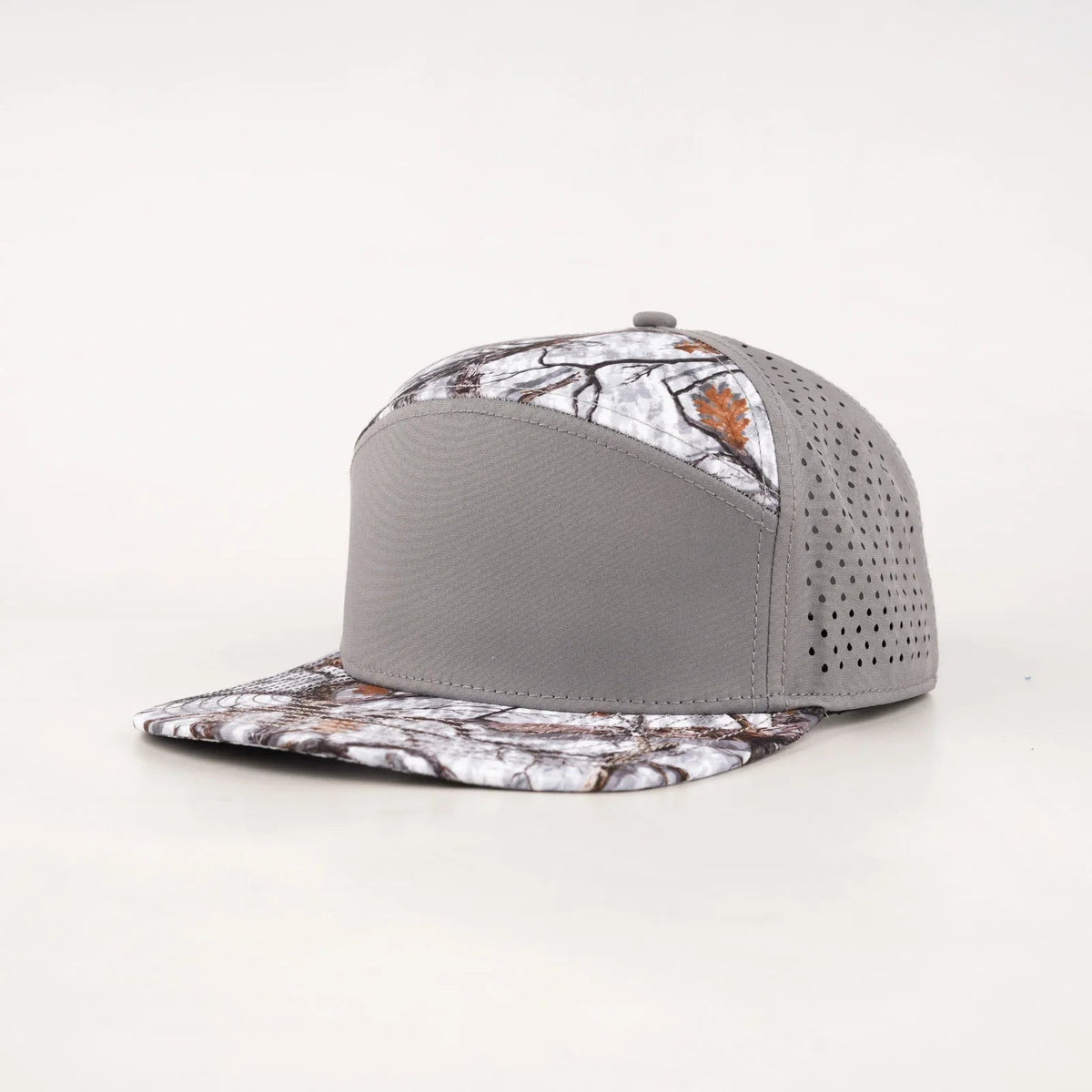Gray, Orange & Brown Arctic Camo 7-Panel Flat Bill Snapback – Gray Back - #LoneStar Adhesive#