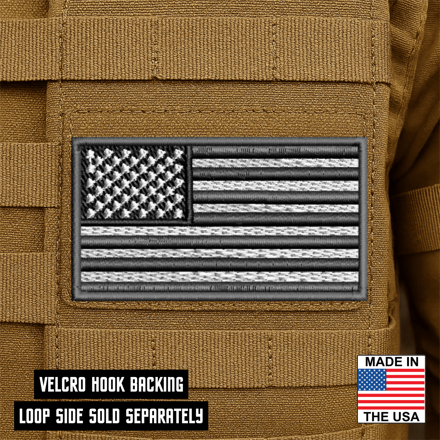Gray Tactical American Flag VELCRO® Patch | Made in USA - LoneStar Adhesive