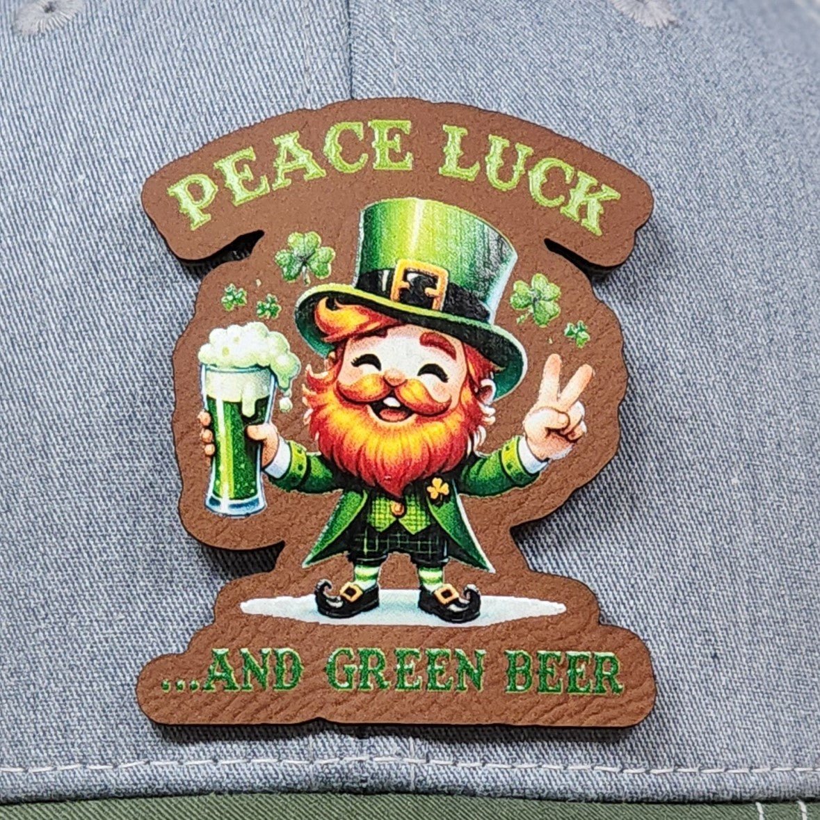 Green Beer UV Printed Leatherette Hat Patch - MR01 - LoneStar Adhesive