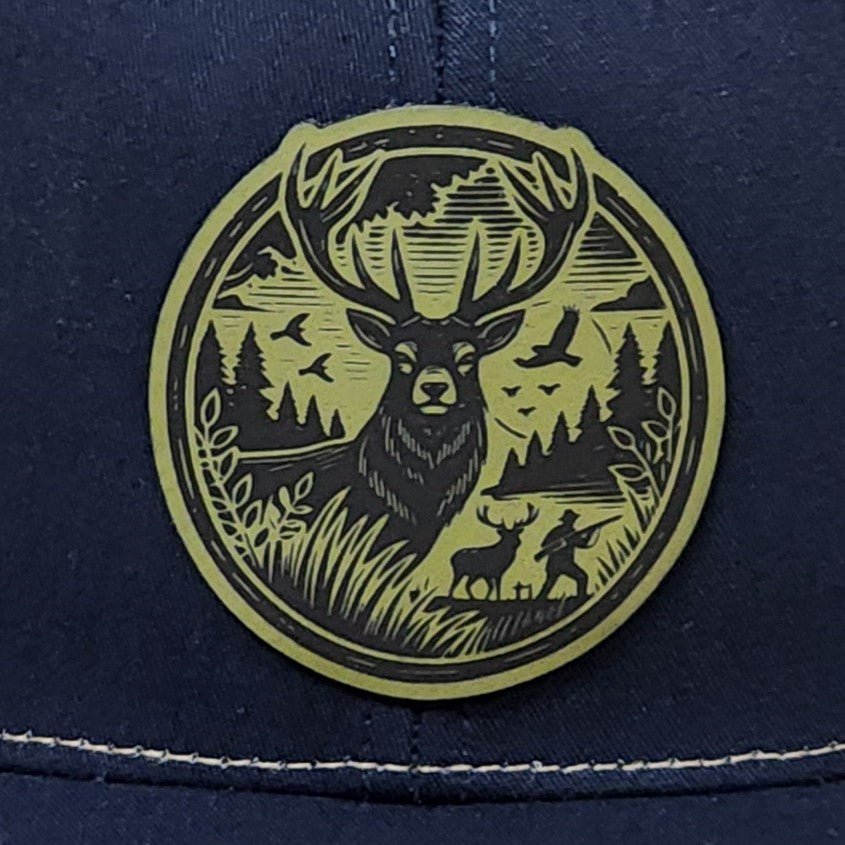 Green Deer Wilderness Engraved Leatherette Hat Patch - MR01 - LoneStar Adhesive