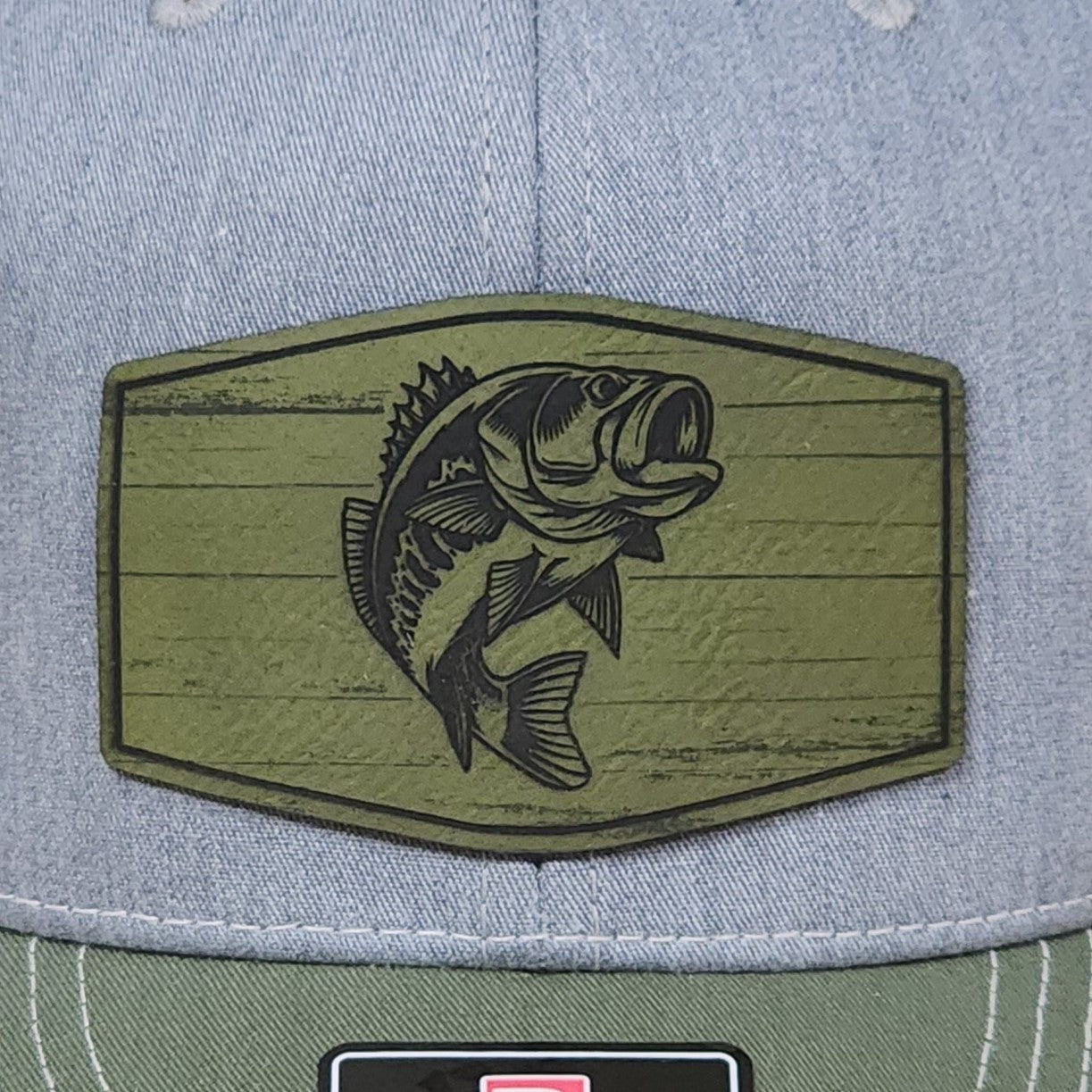 Green Fish Engraved Leatherette Hat Patch - MR01 - LoneStar Adhesive