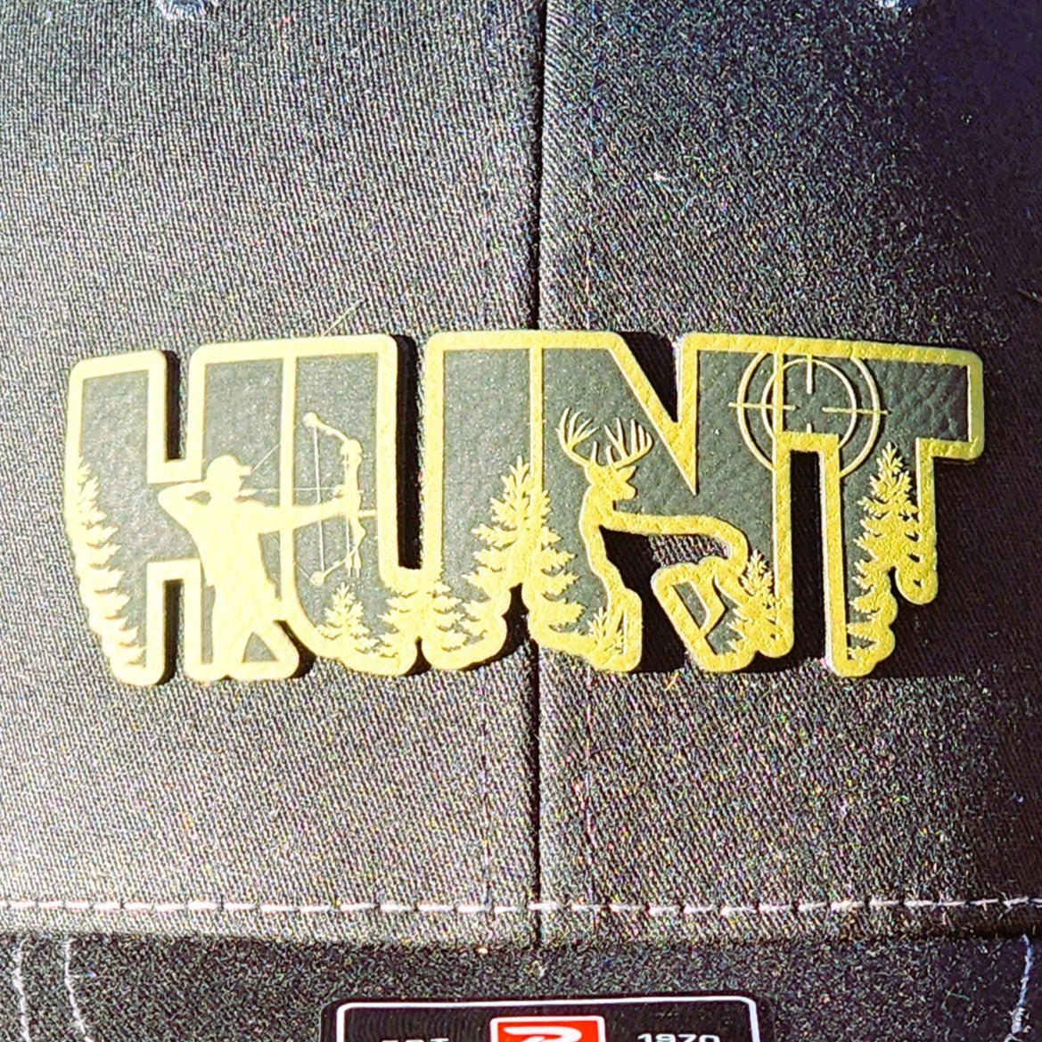 Green Hunt Engraved Leatherette Hat Patch - MR01 - LoneStar Adhesive