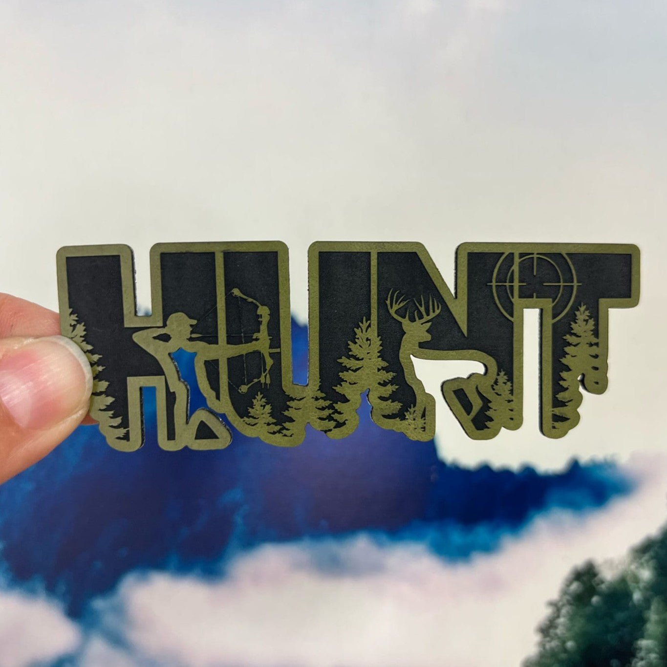 Green Hunt Engraved Leatherette Hat Patch - MR01 - LoneStar Adhesive