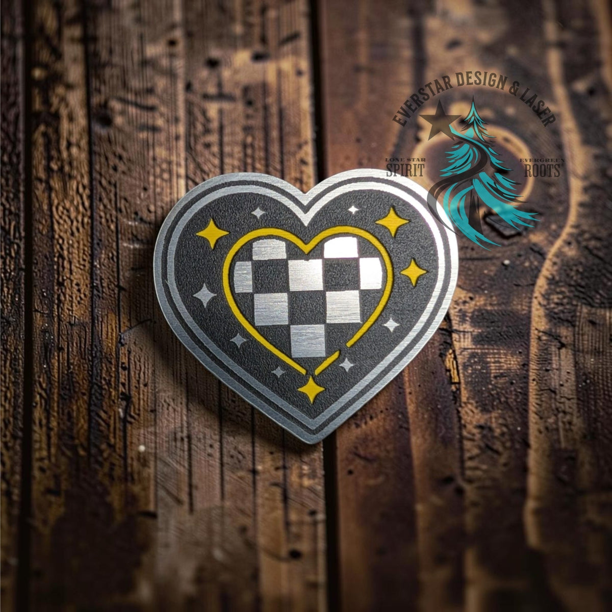 Groovy Star Checkered Heart Hat Patch - LoneStar Adhesive