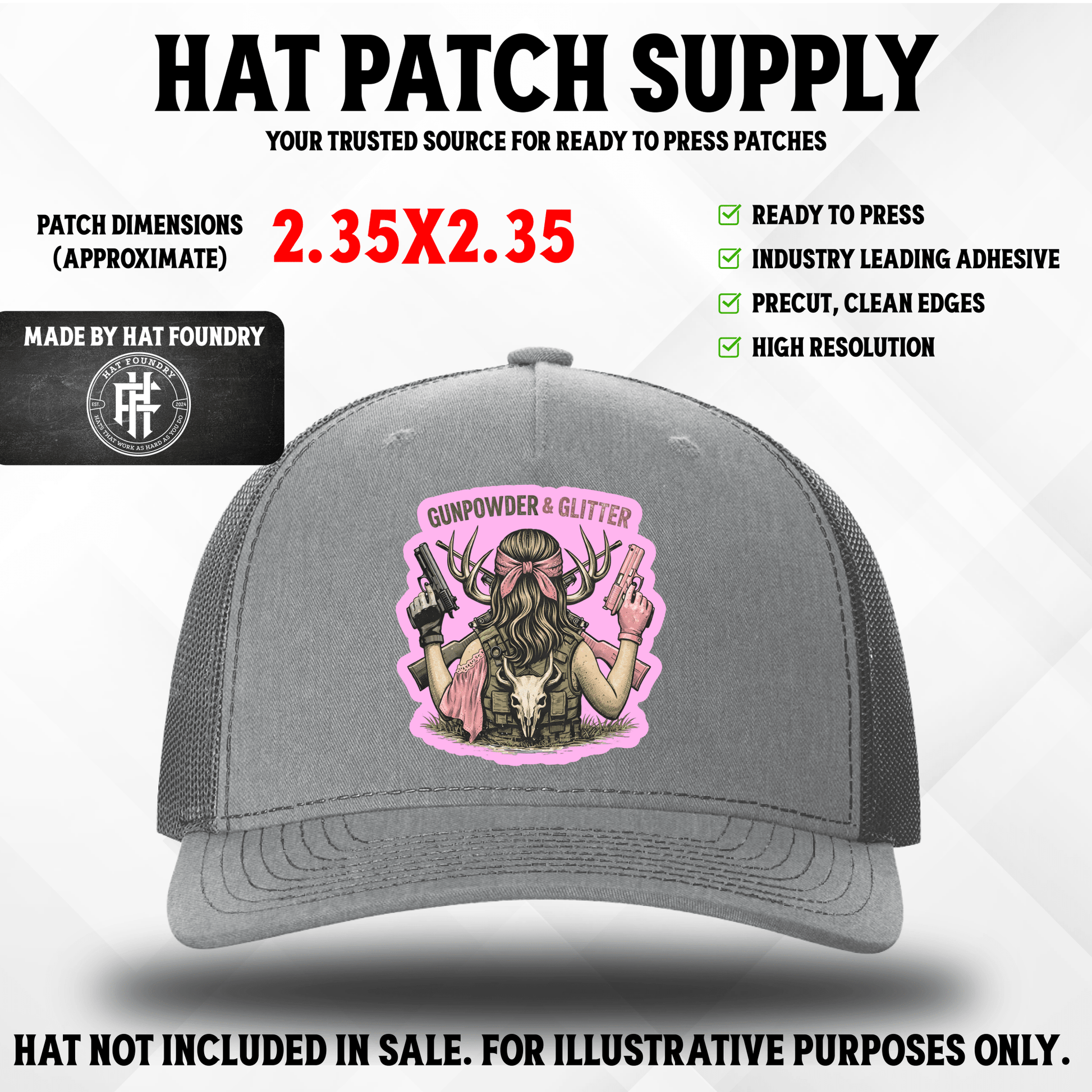 Gun Power & Glitter – Female Hunter UV Printed Hat Patch - LoneStar Adhesive