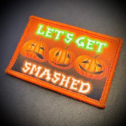 Halloween Smashed Pumpkins Funny Printed Morale Patch, 2x3" | VELCRO® Brand Hook Backing - #LoneStar Adhesive#