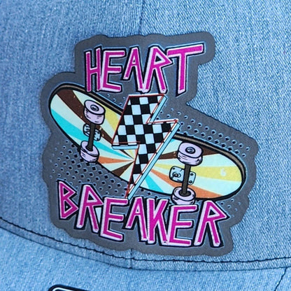 Heart Breaker Skateboard UV Printed Leatherette Hat Patch - MR01 - LoneStar Adhesive