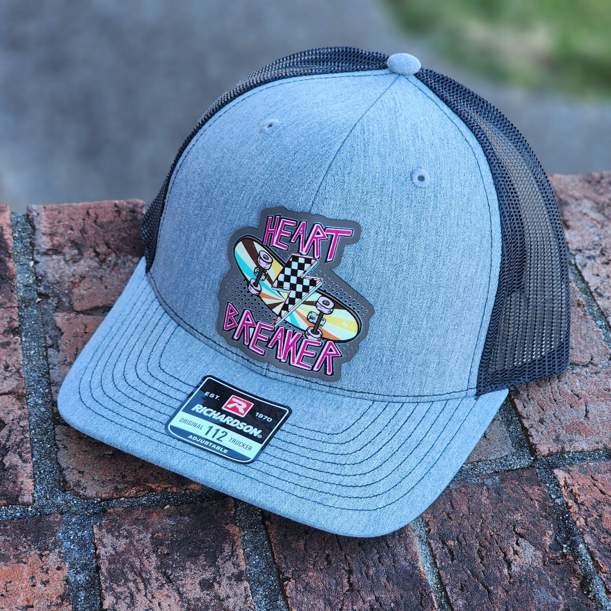 Heart Breaker Skateboard UV Printed Leatherette Hat Patch - MR01 - LoneStar Adhesive