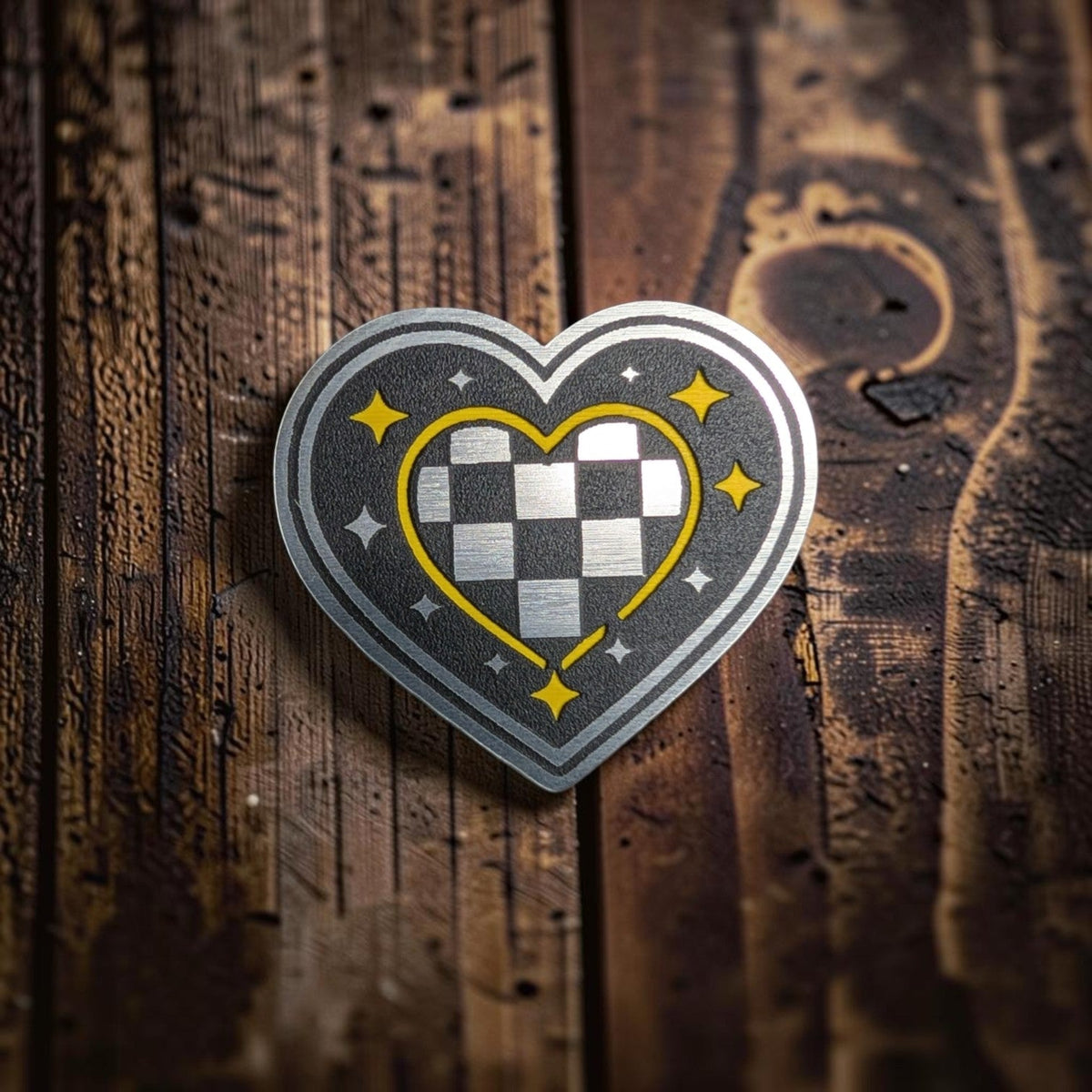 Groovy Star Checkered Heart Hat Patch