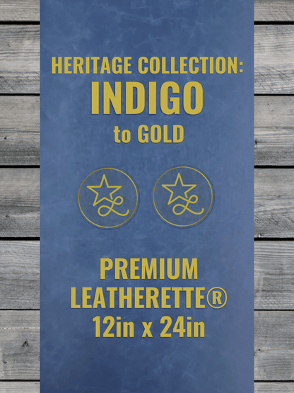 Heritage Collection: Indigo/GOLD Durra-Bull Premium Leatherette® Sheets (12x24) - LoneStar Adhesive