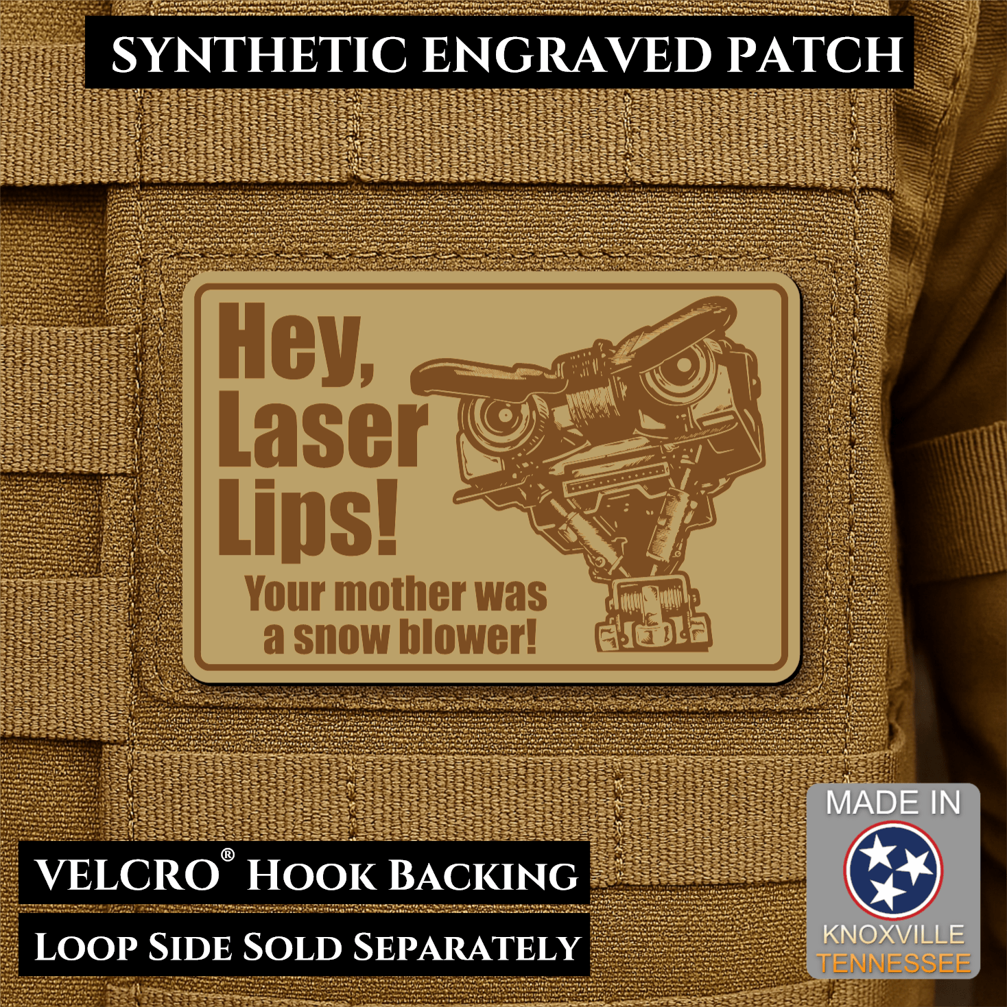 Hey Laser Lips, Johnny 5 Retro Funny Morale Patch, 2x3" | Made in USA | VELCRO® Brand Hook Backing - LoneStar Adhesive