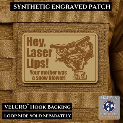 Hey Laser Lips, Johnny 5 Retro Funny Morale Patch, 2x3" | Made in USA | VELCRO® Brand Hook Backing - LoneStar Adhesive