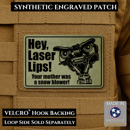 Hey Laser Lips, Johnny 5 Retro Funny Morale Patch, 2x3" | Made in USA | VELCRO® Brand Hook Backing - LoneStar Adhesive