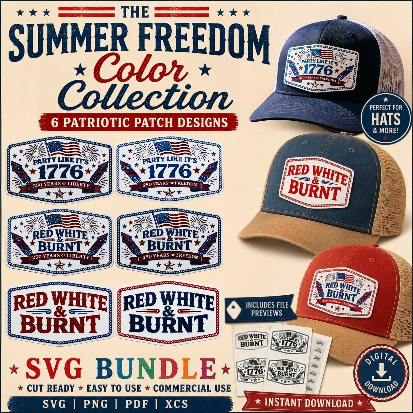 Summer Freedom Color Collection | Tri-Color Acrylic Patriotic Patch SVG Files