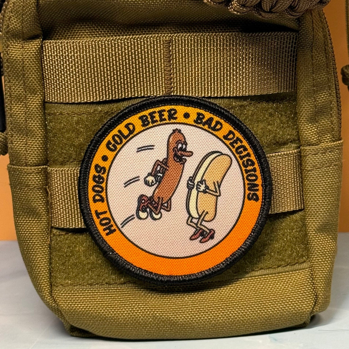 Hot Dogs, Cold Beer and Bad Decisions Funny Printed Morale Patch, 3" Round | VELCRO® Brand Hook Backing - #LoneStar Adhesive#