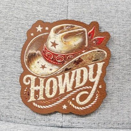 Howdy Cowboy Hat UV Printed Leatherette Hat Patch - MR01 - LoneStar Adhesive