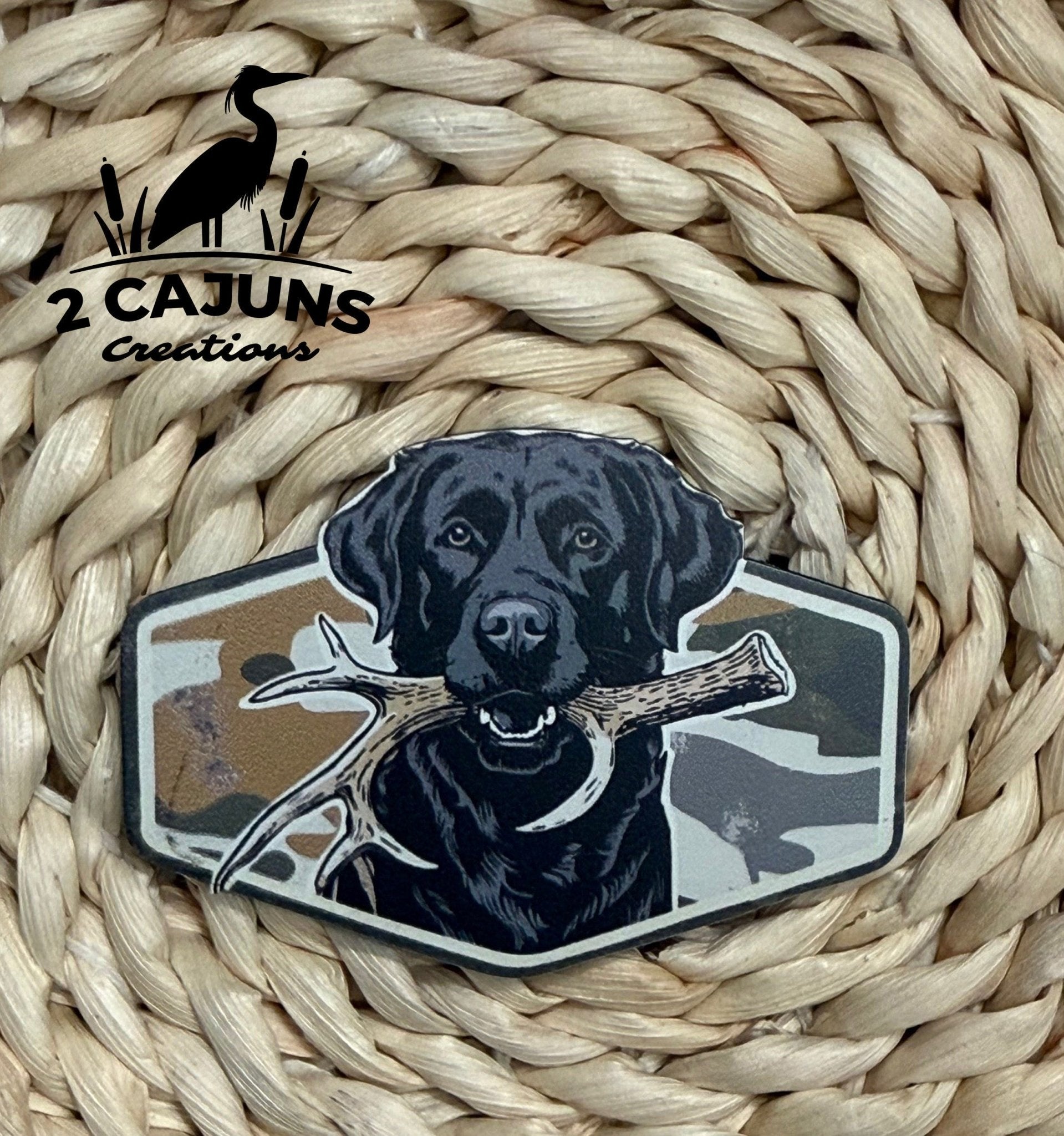 Hunting Dog Labrador with Antler Camo UV Printed Hat Patch - LoneStar Adhesive