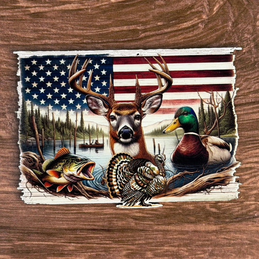 Hunting & Fishing Flag | UV Printed Leather Hat Patch - LoneStar Adhesive