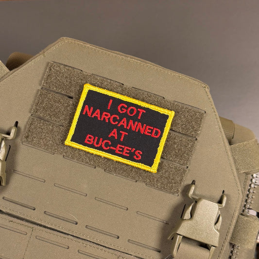 I Got Narcanned At Buc-ee's Funny Morale Patch, 2x3" | Made in USA | VELCRO® Brand Hook Backing - LoneStar Adhesive