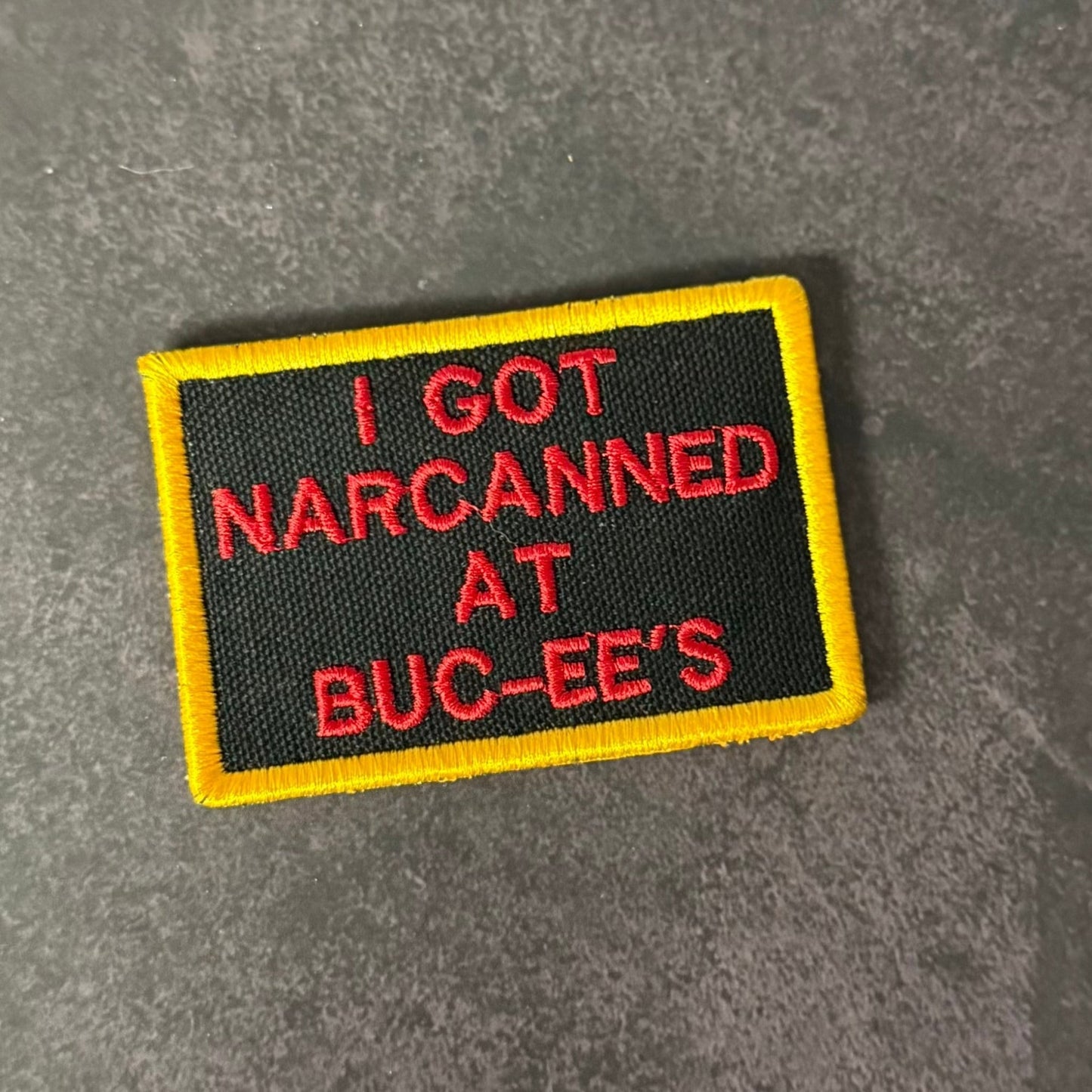 I Got Narcanned At Buc-ee's Funny Morale Patch, 2x3" | Made in USA | VELCRO® Brand Hook Backing - LoneStar Adhesive