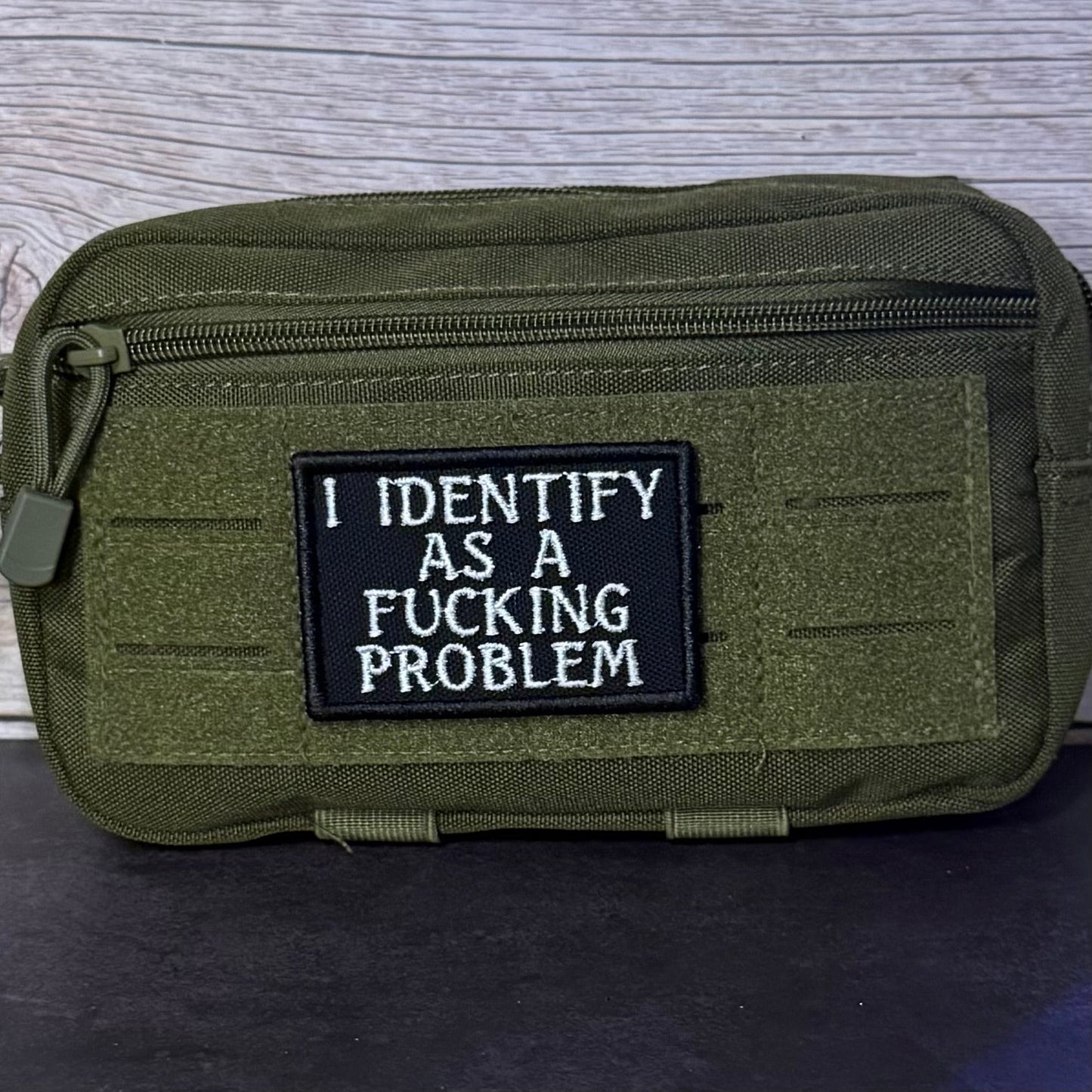 I Identify As The Problem Funny Morale Patch, 2x3" | Made in USA | VELCRO® Brand Hook Backing - LoneStar Adhesive