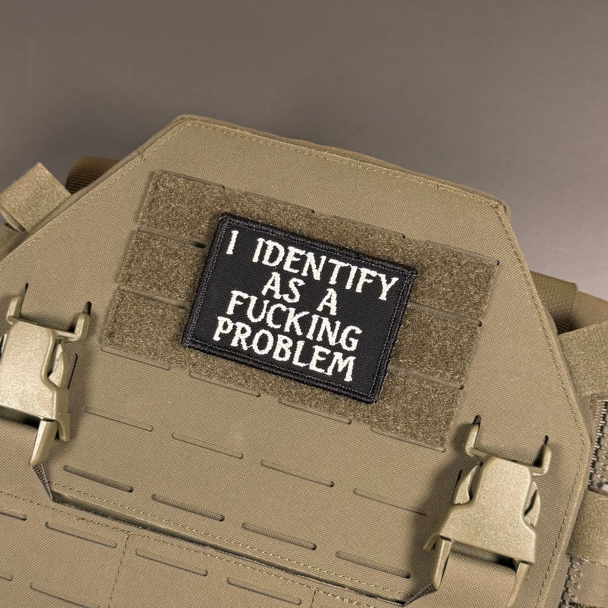 I Identify As The Problem Funny Morale Patch, 2x3" | Made in USA | VELCRO® Brand Hook Backing - LoneStar Adhesive