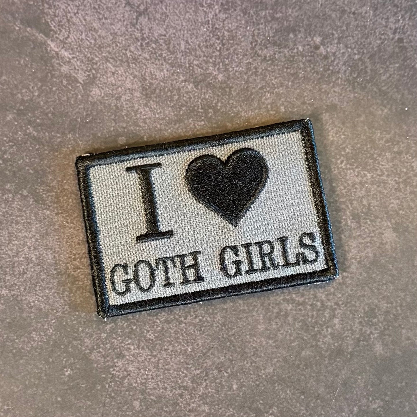 I Love Goth Girls Funny Morale Patch, 2x3" | Made in USA | VELCRO® Brand Hook Backing - LoneStar Adhesive