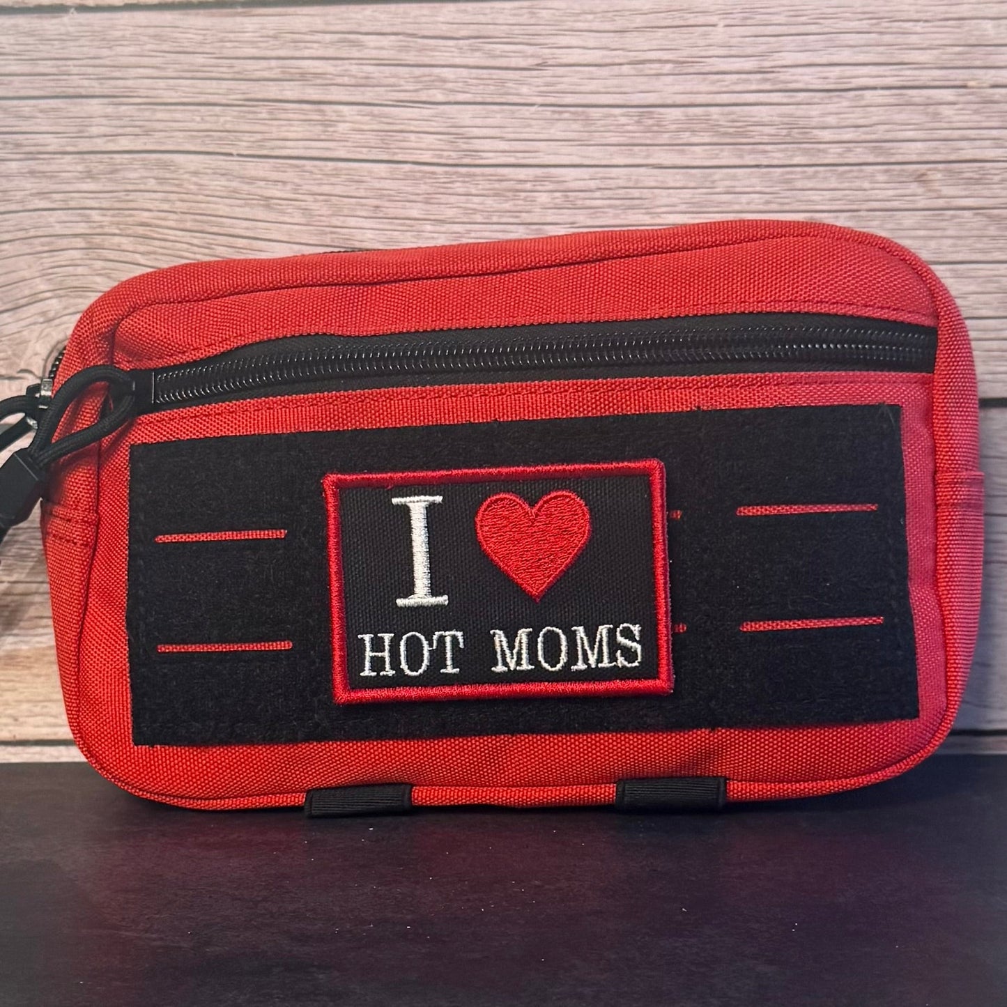 I Love Hot Moms MILFS Funny Morale Patch, 2x3" | Made in USA | VELCRO® Brand Hook Backing - LoneStar Adhesive