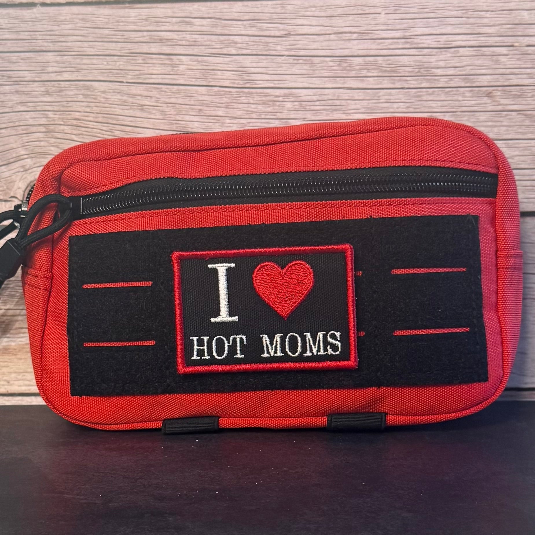I Love Hot Moms MILFS Funny Morale Patch, 2x3" | Made in USA | VELCRO® Brand Hook Backing - LoneStar Adhesive
